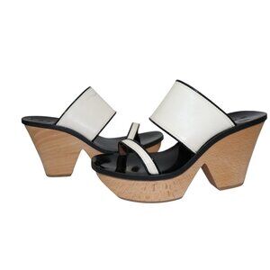 Y2K Vintage MARNI Two-Tone Wooden Platform Sandals Black & White Heels 39